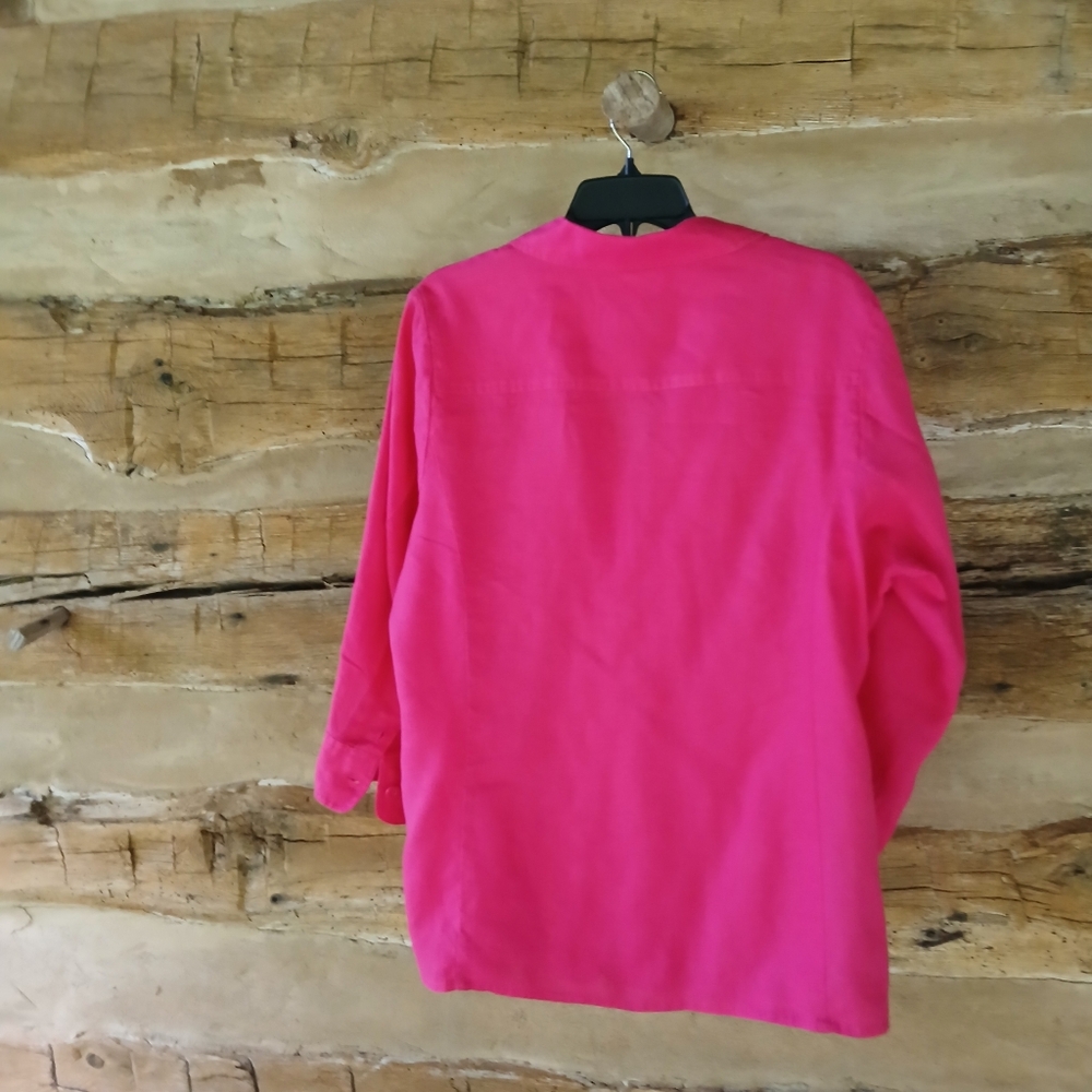 Kim Rogers Fuschia Pintuck 3/4 Sleeve Button Down Linen Shirt Size 1X - Picture 5 of 7
